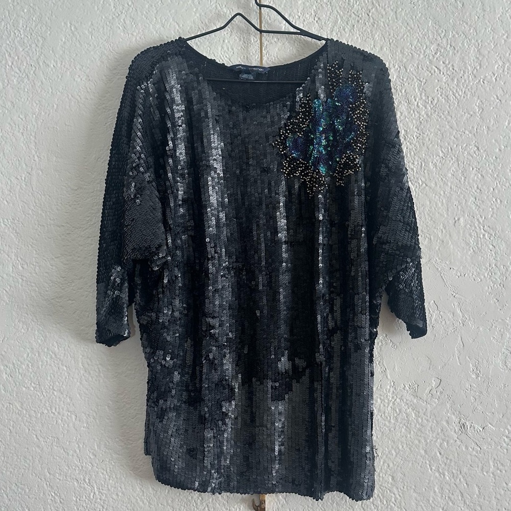 Shimmering Blue Oversized Sequin Blouse
